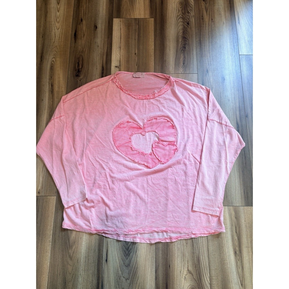 Marisima T-shirt One Size Italy 100% Cotton Pink Heart 2X 3X  Comfy Soft